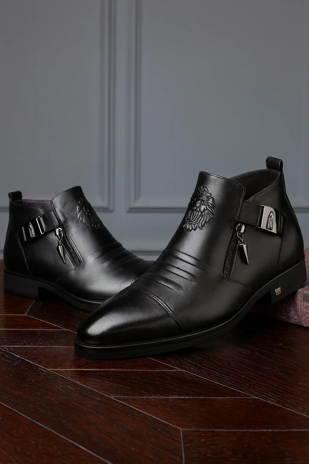 Embossed Leather Zip Boots